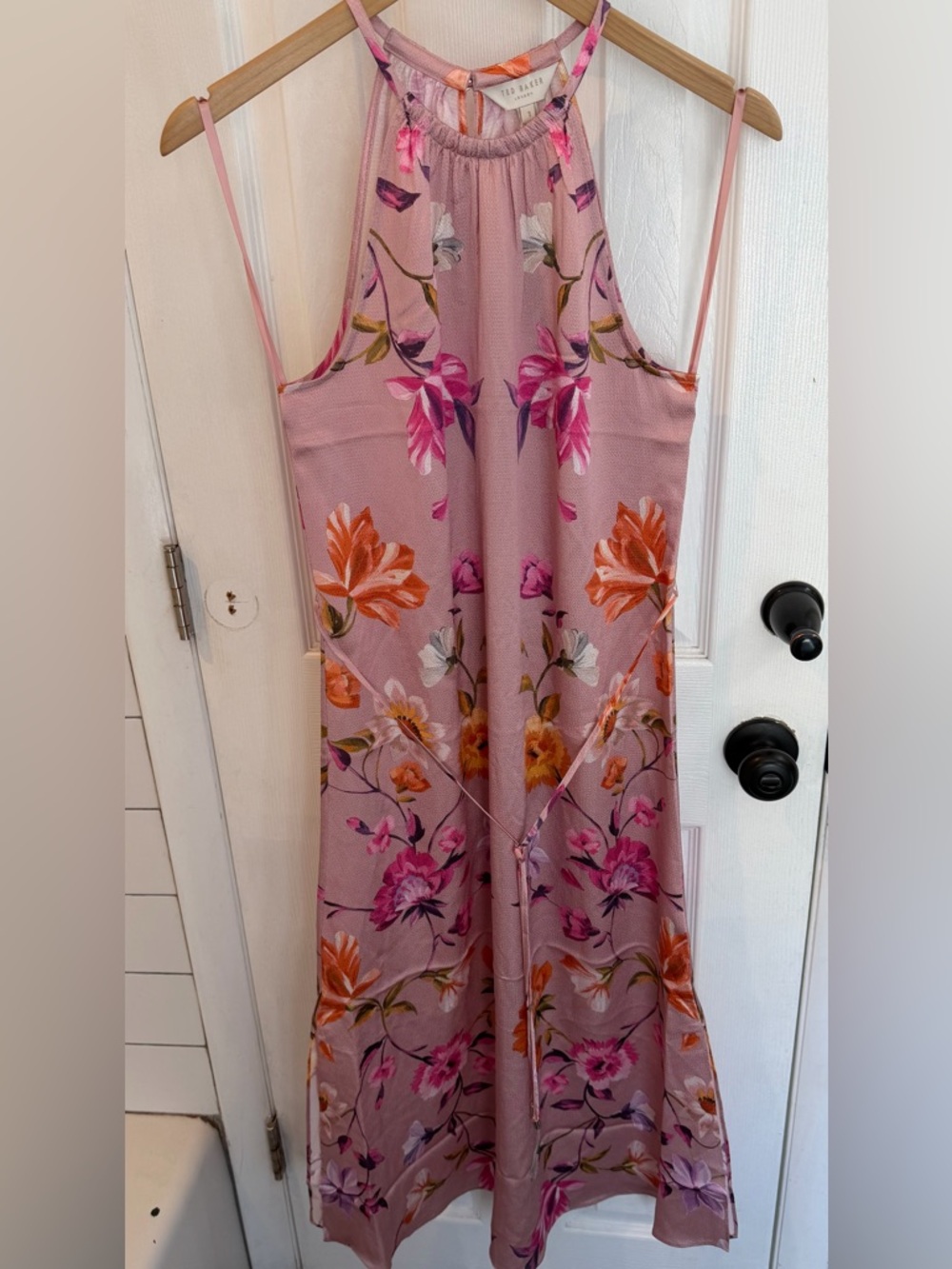 TED BAKER LONDON “Megarra” Rhubarb Halterneck Midi Dress - Picture 2 of 9